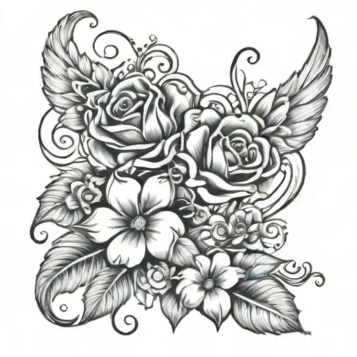 Names Abigail and Bailey with hearts and flowers tattoo design idea