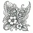 Names Abigail and Bailey with hearts and flowers tattoo design idea