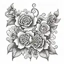 Names Abigail and Bailey with hearts and flowers tattoo design idea