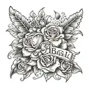 Names Abigail and Bailey with hearts and flowers tattoo design idea