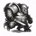 Create a tattoo design featuring the iconic Dota 2 hero, Juggernaut, in a dynamic pose tattoo design idea