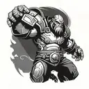 Create a tattoo design featuring the iconic Dota 2 hero, Juggernaut, in a dynamic pose tattoo design idea