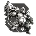 Create a tattoo design featuring the iconic Dota 2 hero, Juggernaut, in a dynamic pose tattoo design idea