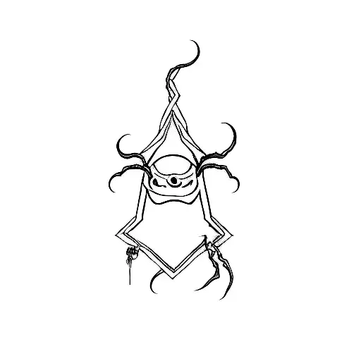 ghotic style , one eye middle , devil head on top , snake around it , spider hanging from down tattoo design idea
