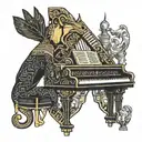 Incorporate a golden piano surrounded by Egyptian symbols like Anubis and Osiris, with subtle rap references hidden within the design tattoo design idea