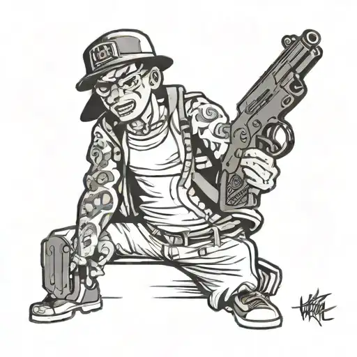 gangsta and gun tattoo design idea