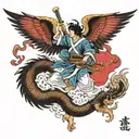 I can certainly help you describe an image of Archangel Michael defeating the dragon for your tattoo design. Here is a d tattoo design idea