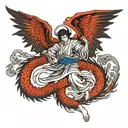 I can certainly help you describe an image of Archangel Michael defeating the dragon for your tattoo design. Here is a d tattoo design idea