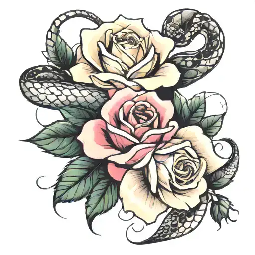 Rose & snake tattoo design idea