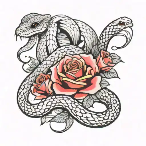 Roses black and white with a snake angry tattoo design idea
