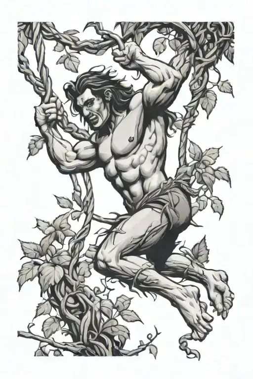 Tarzan swings on a vine intertwined tattoo design idea