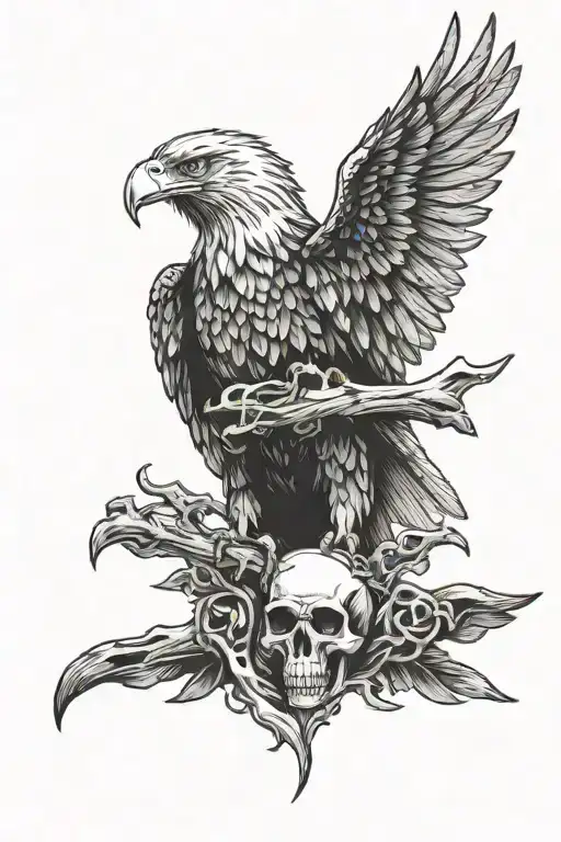 eagle holding skull half alive half dead tattoo design idea