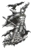 dark fantasy knight tattoo design idea