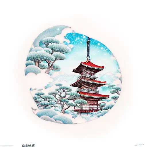 A traditional Japanese landscape with hidden Studio Ghibli references tattoo design idea