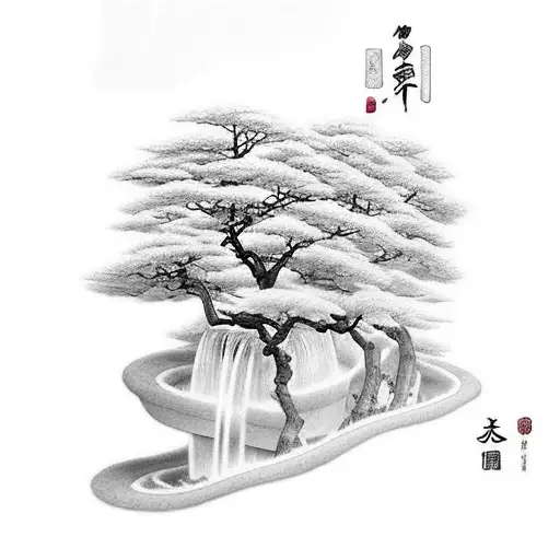 A traditional Japanese landscape with hidden Studio Ghibli references tattoo design idea