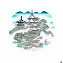 A traditional Japanese landscape with hidden Studio Ghibli references tattoo design idea