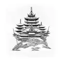 A traditional Japanese landscape with hidden Studio Ghibli references tattoo design idea