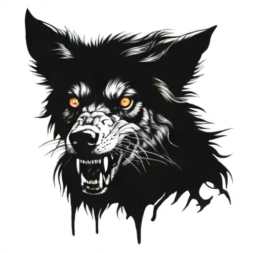 zombie wolf crawling out of a dark tattoo design idea