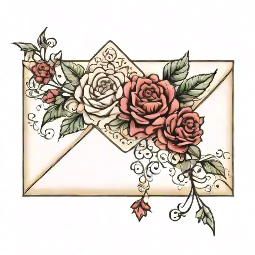 envelope sealed with garnet and carnations tattoo design idea