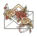 envelope sealed with garnet and carnations tattoo design idea