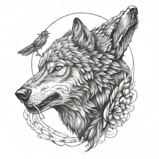 wolf and raven tattoo design idea