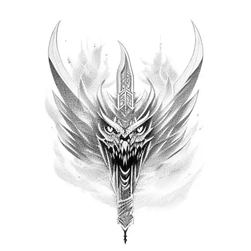 Dragão usando uma espada tattoo design idea