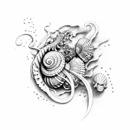 Scary seashells without pearls tattoo design idea