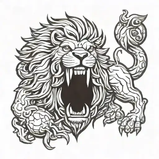 Combining elements of football hooligan culture and ultras with a fierce lion symbolizing strength and loyalty tattoo design idea