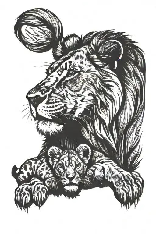lion and cub playing together tattoo design idea