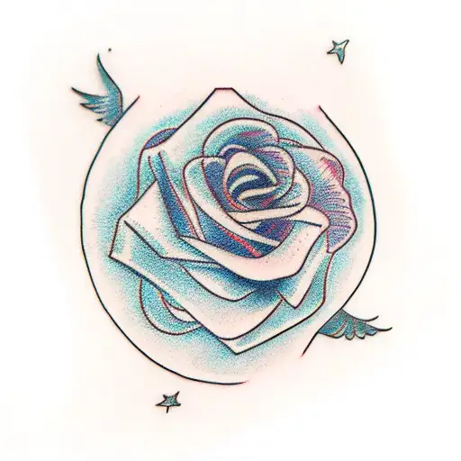 wing with rose  tattoo design idea
