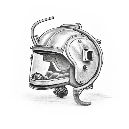A motorcycle engulfed in flames with a firefighter helmet resting on it tattoo design idea