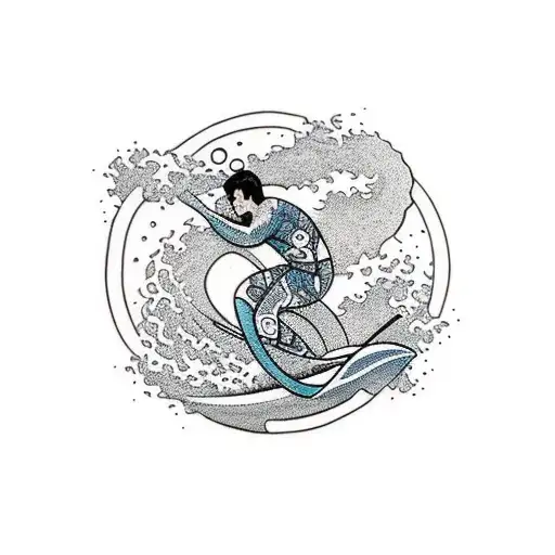 A minimalist tattoo of a bodysurfer riding a wave with a Fibonacci sequence pattern tattoo design idea