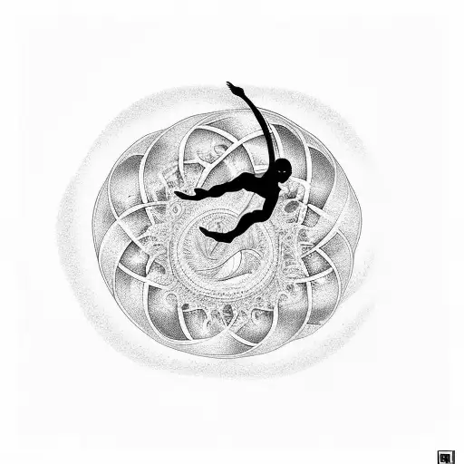 A minimalist tattoo of a bodysurfer riding a wave with a Fibonacci sequence pattern tattoo design idea
