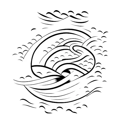 A minimalist tattoo of a bodysurfer riding a wave with a Fibonacci sequence pattern tattoo design idea