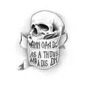 a Cross with the words " A man only dies when he is forgotten" tattoo design idea