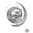 crescent moon in a steampunk style incorpirating the Aries and Virgo zodiac tattoo design idea
