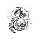 crescent moon in a steampunk style incorpirating the Aries and Virgo zodiac tattoo design idea