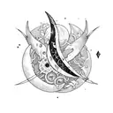 crescent moon in a steampunk style incorpirating the Aries and Virgo zodiac tattoo design idea
