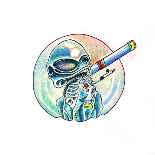 alien smoking  tattoo design idea