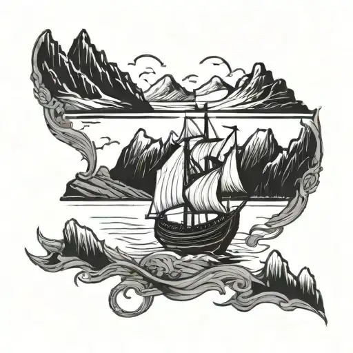 norway fjord viking ship tattoo design idea
