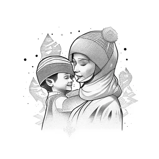 mom and son with name "Ehit" tattoo design idea