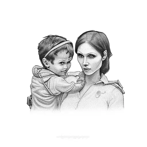 a mother and son with name Ehit tattoo design idea