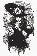 Witchy style design combining elements like stars and moons tattoo design idea