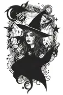 Witchy style design combining elements like stars and moons tattoo design idea