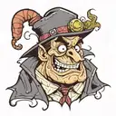 Create a cartoon-style image featuring a character that is a mix of Droopy and Frankenstein. The character should have t tattoo design idea