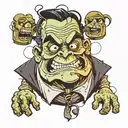 Create a cartoon-style image featuring a character that is a mix of Droopy and Frankenstein. The character should have t tattoo design idea