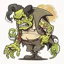 Create a cartoon-style image featuring a character that is a mix of Droopy and Frankenstein. The character should have t tattoo design idea