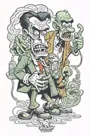 Droopy and Frankenstein keeping hand poster show must go on tattoo design idea