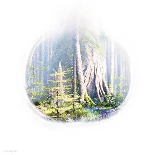 A tattoo of a mystical forest with hidden passages and secret treasures, inspired by the adventures in series like Paul Dark and Outlander, in a new-school style tattoo design idea