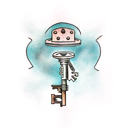 A tattoo of a vintage key unlocking a portal to a magical world, with elements of romance and mystery, in a traditional style tattoo design idea